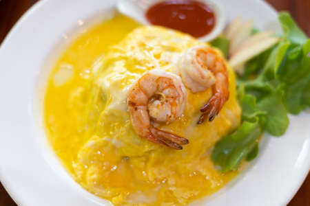 Creamy Omelette with Shrimps and Rice Recipe Thai Food Style good tasty delicious street food Main courseの写真素材