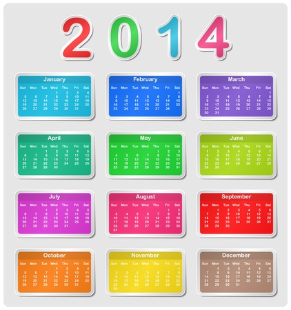 Colorful calendar for 2014 - week starts with sundayのイラスト素材