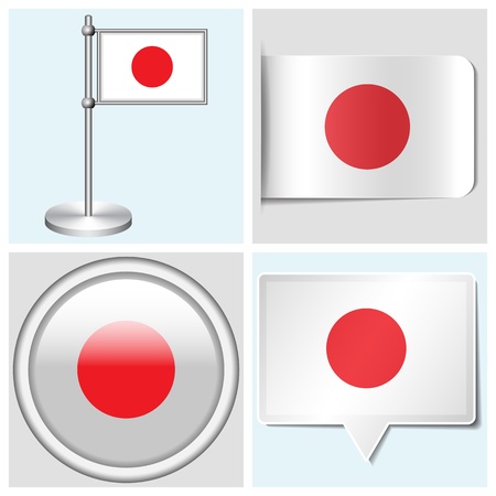 Japan flag - set of various sticker, button, label and flagstaffのイラスト素材