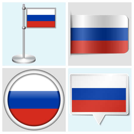 Russia flag - set of various sticker, button, label and flagstaffのイラスト素材
