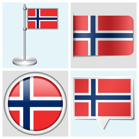 Norway flag - set of various sticker, button, label and flagstaffのイラスト素材