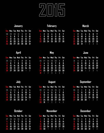 Calendar for 2015 - week starts with sundayのイラスト素材