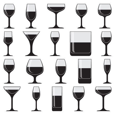 Set of twenty glasses on white backgroundのイラスト素材