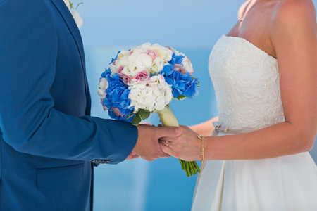 Wedding couple on the beach in Greeceの写真素材