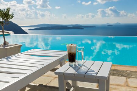 Pool and beautiful Maritime landscape, Greeceのeditorial素材