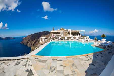 Pool amid a beautiful Maritime landscape, Greeceのeditorial素材