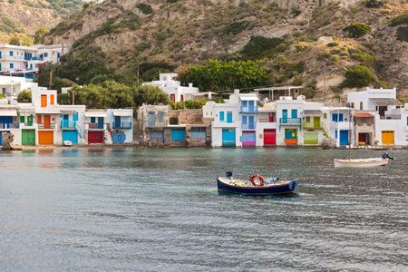 Small fishing village with colourful houses by the seaの写真素材