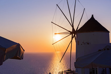 Old windmill above the sea on the island of Santorini, Greece