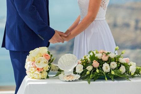 The young couple and flowers wedding decorationsの写真素材