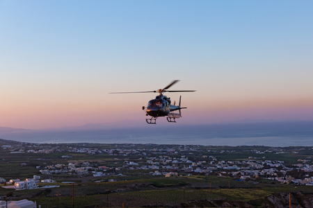 Military helicopter in the fog and comes to a landing spotのeditorial素材
