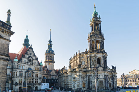This is a view of streets and buildings in Dresden. 15 Jan, 2018. Dresden, Germany.のeditorial素材