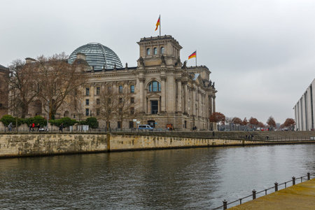 View of the Reichstag from the River Spree, Berlin, Germanyのeditorial素材