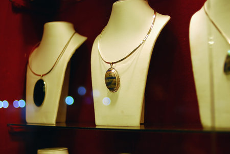 Jewelry in the showcaseの写真素材