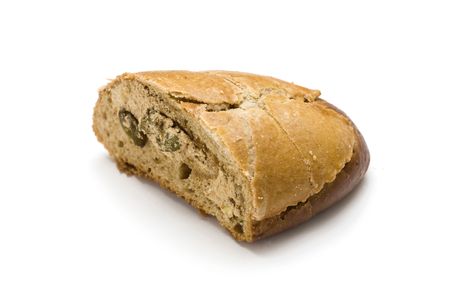 whole wheat bread with raisins isolated on whiteの写真素材
