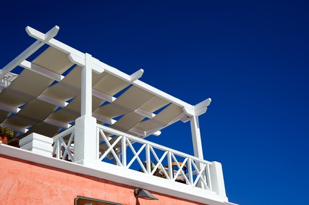 Wonderful view of City buildings and bay on Santorini, Greece  の写真素材