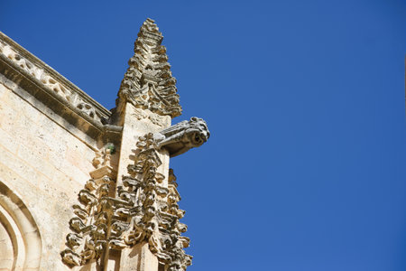 Cathedral details in summer sunshine with clear blue sky behind,spainの写真素材