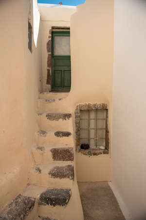 Traditional Aegean architecture wooden windowの写真素材
