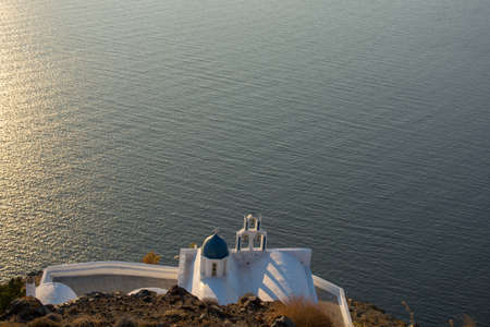 Blue dome church in Imerovigli village, Santorini island, Greece.の写真素材