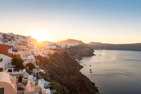 Sunrise view of the Oia village in Santorini islandの写真素材
