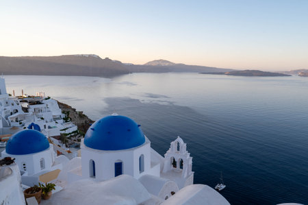 The view of Oia village at sunrise, early morningの写真素材
