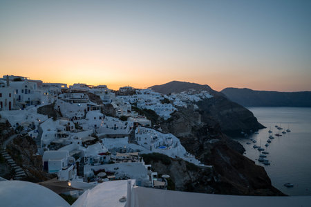 The view of Oia village at sunrise, early morning....の写真素材