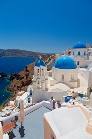 Panoramic view of Santorini, Cyclades Island, Greeceの写真素材