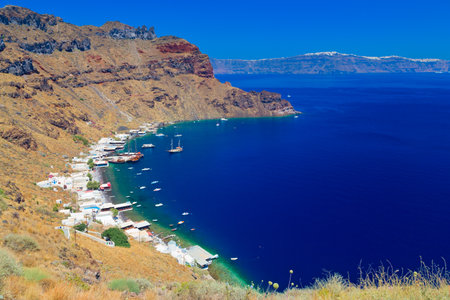 Beautiful view of the caldera of Santorini island, Greeceの写真素材
