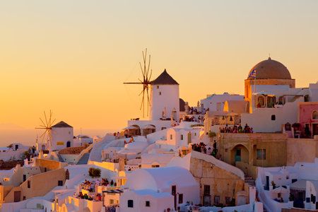 Sunset in Santorini Island, Cyclades, Greeceの写真素材
