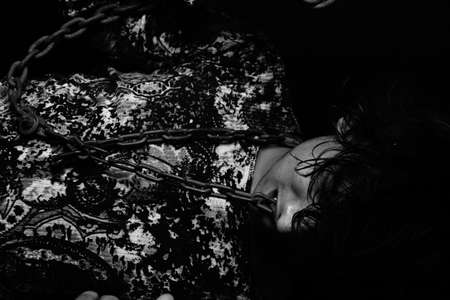 handsome man dark photos , sad , black and white men model photo , image , portrait black and white .の写真素材