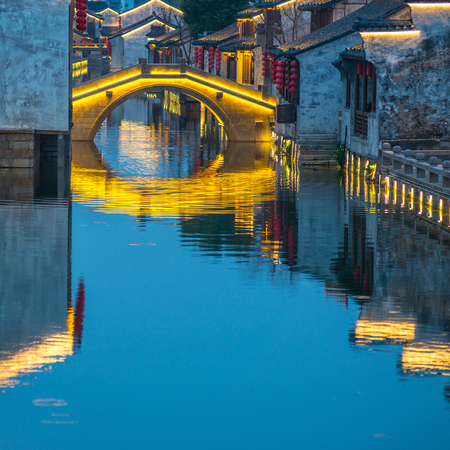 Jiangsu Province Wuxi  DangKou town night sceneryの写真素材