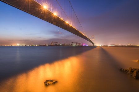 China Jiangsu Jiang Yin Changjiang Bridge Night Scenery