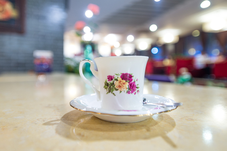 Closeup of a cup on the tableの写真素材