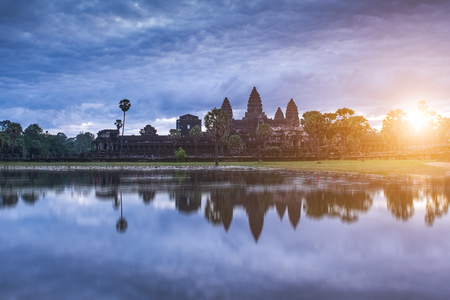 Ancient Bayon castle, Angkor Thom, Cambodia. Vintage filter.の写真素材