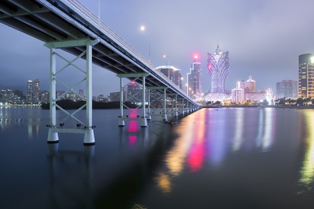 Macau city night scenery, China.のeditorial素材