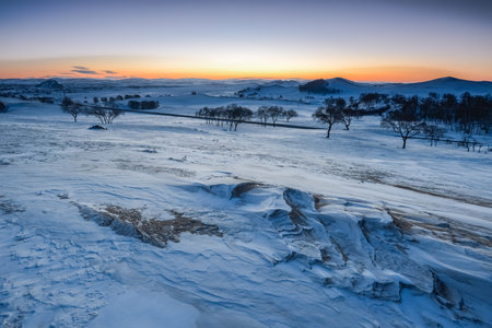Inner Mongolia Chifeng City, Hexigten Banner China Ulan Buh winter grassland scenery