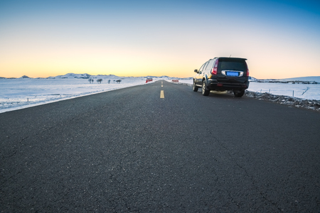 Highway in winterの写真素材