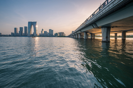 View of city by a riverのeditorial素材