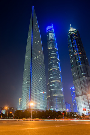 Cityscape in Shanghai at nightの写真素材