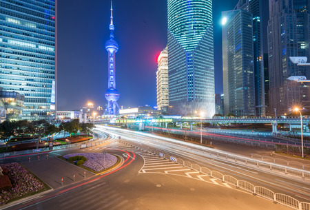 Cityscape in Shanghai at nightの写真素材