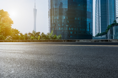 empty asphalt road and modern buildings in guangzhou,Chinaの写真素材