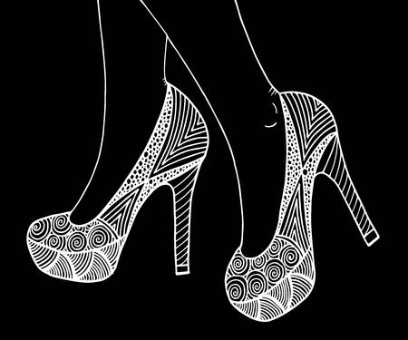 Hand drawn outline ornamental high heel shoe illustrationのイラスト素材