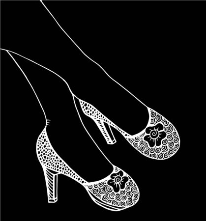 Hand drawn outline ornamental high heel shoe illustrationのイラスト素材