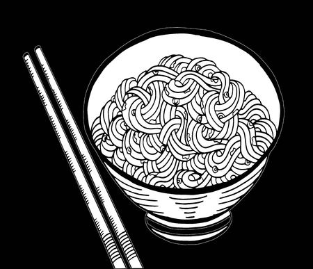 Doodle Noodle, hand drawing on black background.のイラスト素材