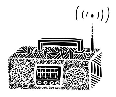 zentangle style retro radio streo vector illustrationのイラスト素材