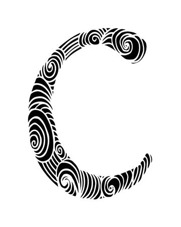 Letter c in doodle style. Hand drawn sketch font, vector illustration for coloring page, makhendas or decorationのイラスト素材