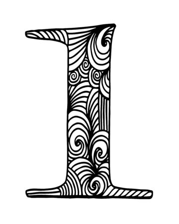Zentangle stylized alphabet. Letter l in doodle style. Hand drawn sketch font, vector illustration for coloring page, makhendas or decorationのイラスト素材