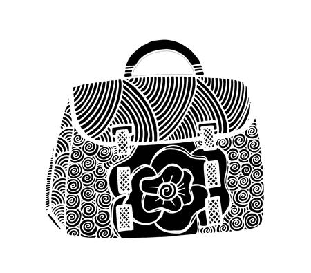 Hand drawn of woman's handbag. Doodle, ornate, ornament style Vector illustration.のイラスト素材