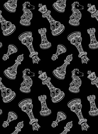 Seamless pattern with chess piece. For your design, textile, fabric, surface textures, packaging, scrapbooking, chess school or chess club. King, queen, pawn, bishop, knight and rookのイラスト素材
