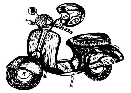 Vector hand drawn retro motorcycle illustration.のイラスト素材