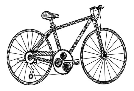 Black and white doodle bicycle, hand drawingのイラスト素材